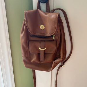 Brown faux leather backpack purse- Great condition